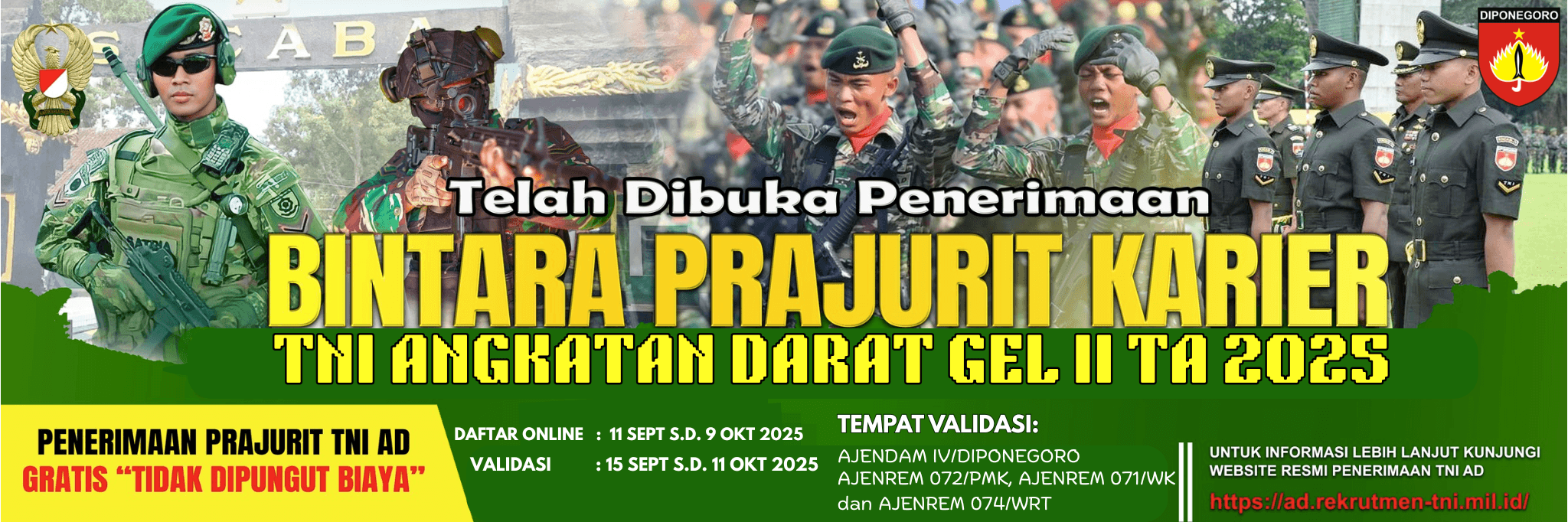 PENDAFTARAN BINTARA PK TNI AD GELOMBANG II TA 2025